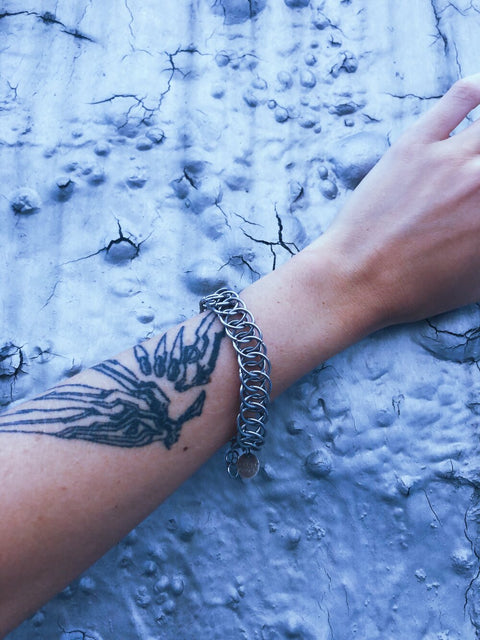 unisex chainmail bracelet made from hypoallergenic stainless steel in a 4-in-1 half persian style