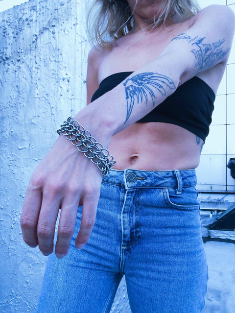 dragonscale chainmail bracelet handmade from hypoallergenic stainless steel