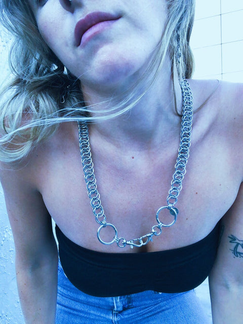 convertible chainmail pocket chain made from stainless steel, can be worn as a phone leash, a pocket chain, or a necklace