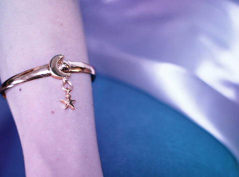 witchy brass bangle with dangly star, inspired by sailor moon