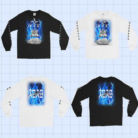 Tarot long sleeve featuring 3D castle as a modern interpretation of The Tower major arcana